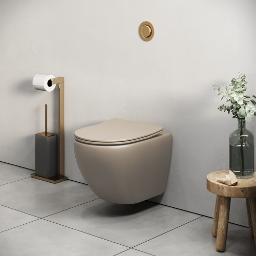 Унитаз подвесной Grossman Color GR-4455BRLMS бежевый с сиденьем безободковый каскадный смыв - фото 5